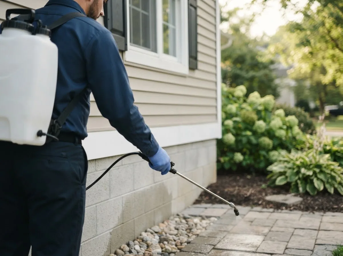 Pest control technician inspecting a home in Luthersville, GA